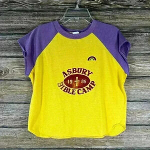 Vintage 1985 Yellow & Purple Tshirt Asbury Bible Camp Crop Top Small / Medium